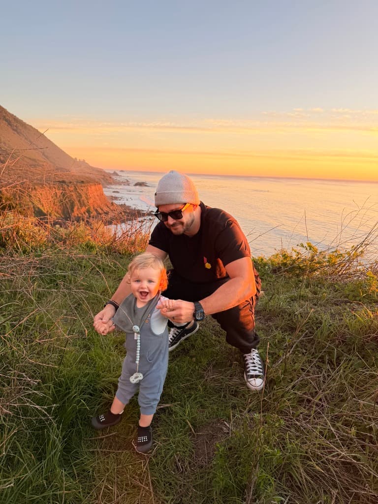 Joe and Aiden at sunset